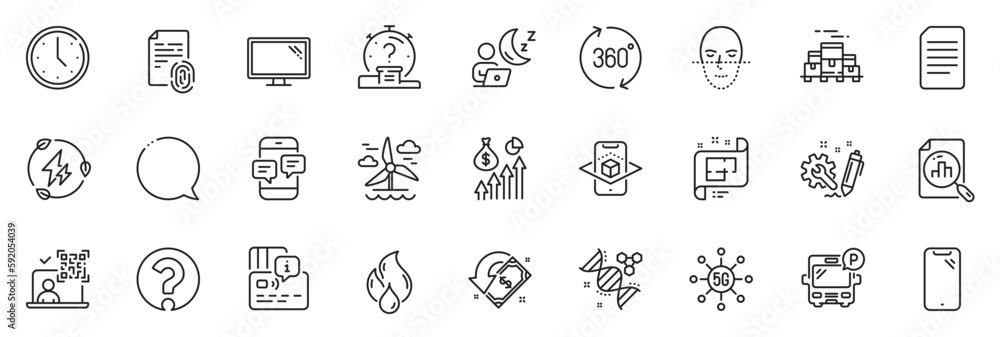 Icons pack as Speech bubble, Monitor and 360 degrees line icons for app include Face recognition, Green electricity, Boxes pallet outline thin icon web set. Time, Document. Vector Icons pack as Speech bubble, Monitor and 360 degrees line icons for app include Face recognition, Green electricity, Boxes pallet outline thin icon web set. Time, Document. Vector