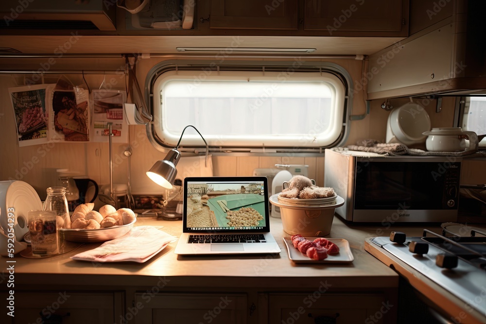 Working remote at a trailer house generated with AI tools Working remote at a trailer house generated with AI tools