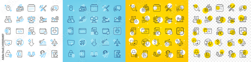 Vector icons set of Coffee maker, Rise price and Medical flight line icons pack for web with Inspect, Sconce light, Fingerprint lock outline icon. Message, Scroll down. Vector Vector icons set of Coffee maker, Rise price and Medical flight line icons pack for web with Inspect, Sconce light, Fingerprint lock outline icon. Message, Scroll down. Vector