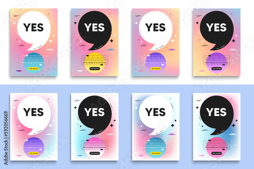 Yes text tag. Poster frame with quote. Approved ok message. Done or Good deal symbol. Yes flyer message with comma. Gradient blur background posters. Vector