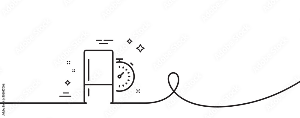 Refrigerator timer line icon. Continuous one line with curl. Fridge time sign. Freezer storage symbol. Refrigerator timer single outline ribbon. Loop curve pattern. Vector Refrigerator timer line icon. Continuous one line with curl. Fridge time sign. Freezer storage symbol. Refrigerator timer single outline ribbon. Loop curve pattern. Vector