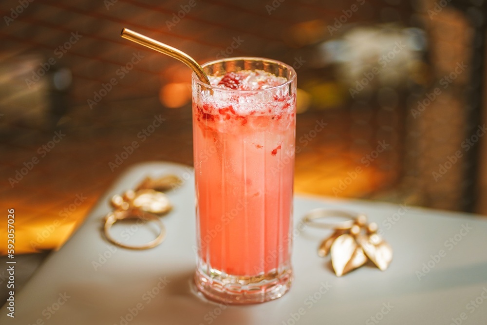 Side View of Raspberry Bellini: Delightful Pink-Peach Fizz, Elegant Cocktail, Fresh Raspberry Garnish, Bubbly Indulgence, Sophisticated Taste, Festive Celebration, Cheerful Atmosphere Side View of Raspberry Bellini: Delightful Pink-Peach Fizz, Elegant Cocktail, Fresh Raspberry Garnish, Bubbly Indulgence, Sophisticated Taste, Festive Celebration, Cheerful Atmosphere