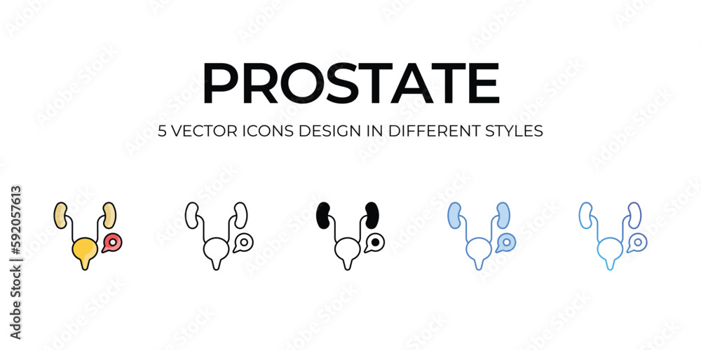 Prostate Icon Design in Five style with Editable Stroke. Line, Solid, Flat Line, Duo Tone Color, and Color Gradient Line. Suitable for Web Page, Mobile App, UI, UX and GUI design.