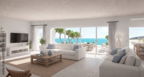Luxury Living by the Sea: An Inside Look at a Coastal Mansion in Ibiza, Spain generative ai photo