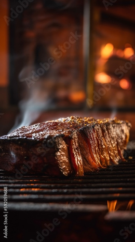 a meat in a grill with fire