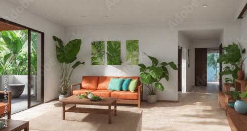 Modern Luxury in a Tropical Costa Rican Villa Living Room generative ai