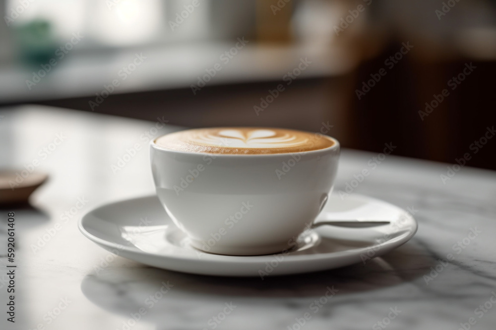 frothy coffee on a white table Generative AI frothy coffee on a white table Generative AI