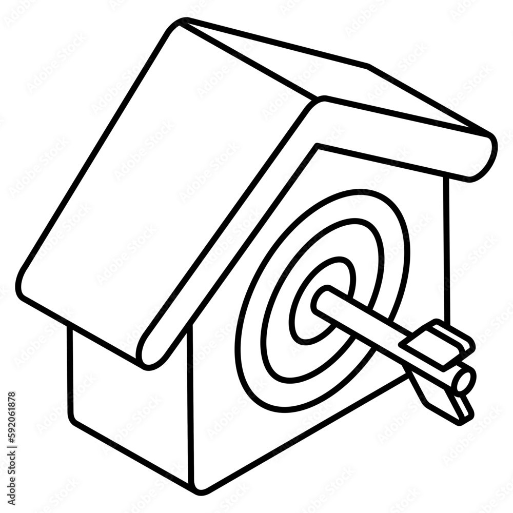 Building with dartboard, icon of property target Building with dartboard, icon of property target