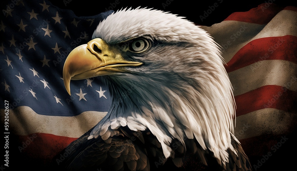 Symbolizing America, an eagle against the background of the US flag