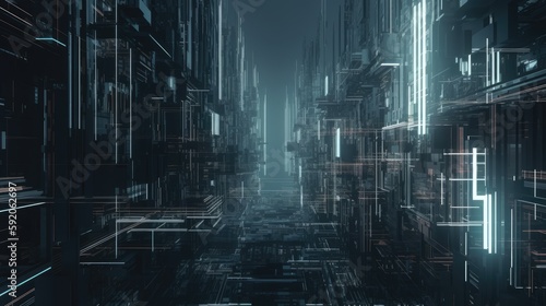 Glitchy shapes in monochromatic tones and cyberpunk vibes created with generative AI technology