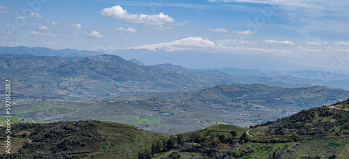 View of Etna mountain and volcano as seen from the town of vEnna  Sicily  Italy