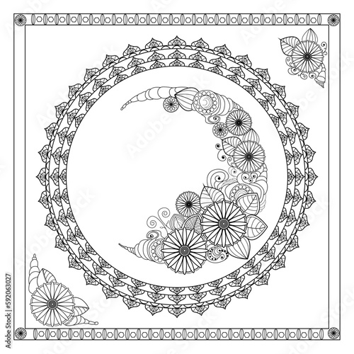 Vector illustration of a mandala flowers for coloring book, Mandala con fiori vettoriale da colorare per adulti