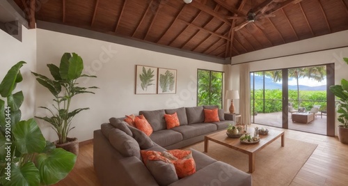 Luxurious Exotic Estate Living Room in Maui, Hawaii generative ai