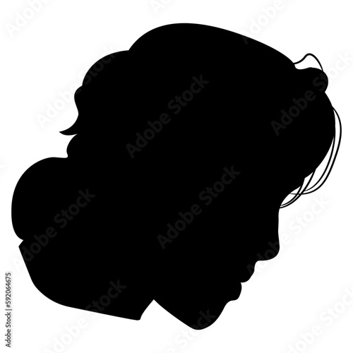 Head of a handsome young man in profile. Black silhouette on white background.