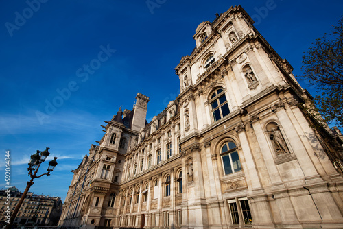 Paris, the facade of the Hotel de Ville, city hall of the French capital. France.