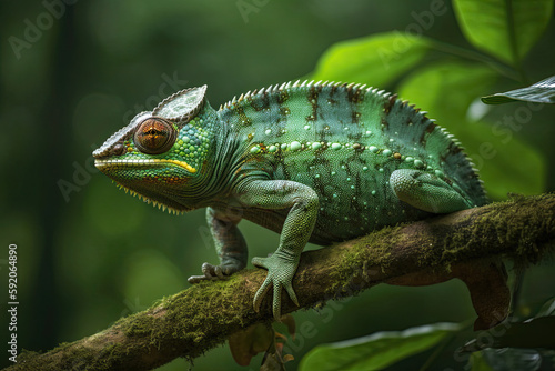 Majestic Chameleon in a Rainforest Canopy - Generative AI