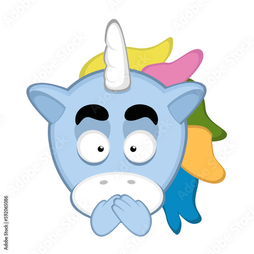 vector illustration face of a cartoon unicorn covering its mouth with its hands