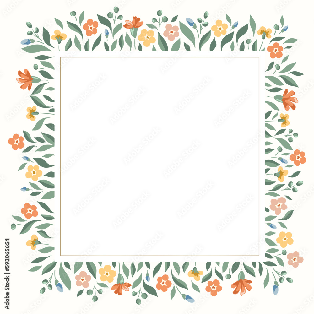 Delicate Chintz Romantic Meadow Wildflowers Vector Square Frame. Cottagecore Garden Flowers and Foliage Wedding Invitation. Homestead Bouquet. Farmhouse Background Delicate Chintz Romantic Meadow Wildflowers Vector Square Frame. Cottagecore Garden Flowers and Foliage Wedding Invitation. Homestead Bouquet. Farmhouse Background