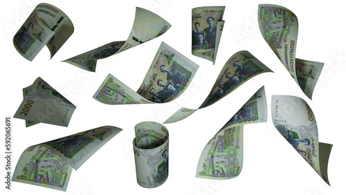 Obraz na plátně 3D rendering of Algerian dinar notes flying in different angles and orientations