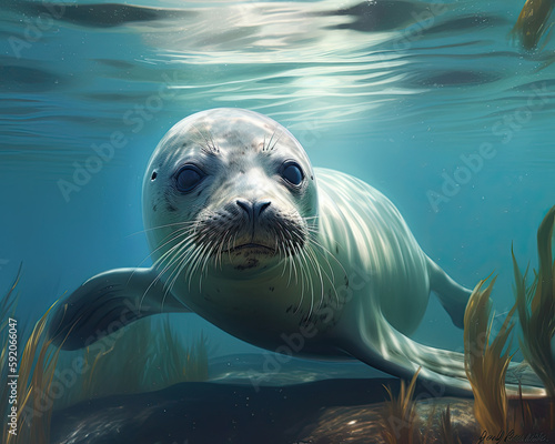 Underwater Dream: Realistic Seal Illustration in Oceanic Habitat © Maxim