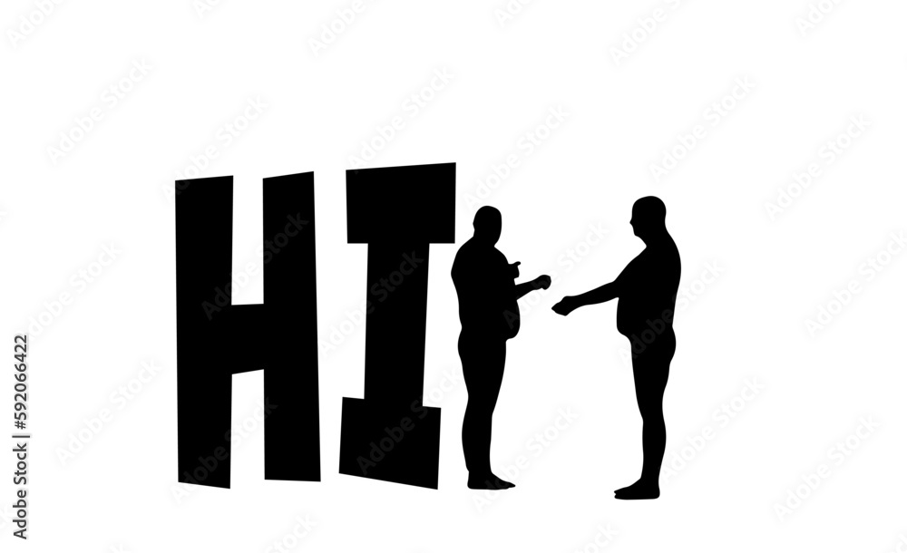 The two silhouettes standing next to the word 'Hi' The two silhouettes standing next to the word 'Hi'