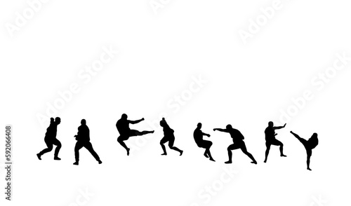 A group of silhouettes fighting on a transparent background