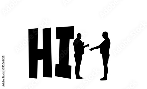 The two silhouettes standing next to the word 'Hi'
