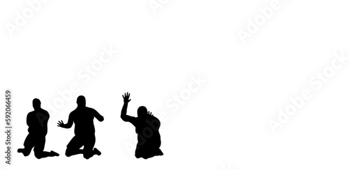 Three scared silhouettes drawing on a transparent background