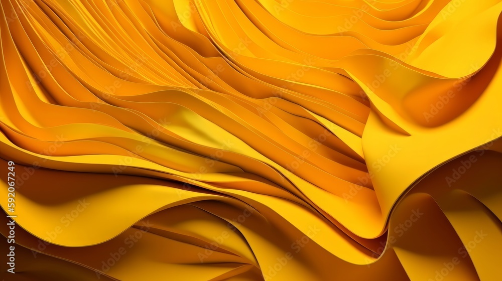 Obraz premium An abstract yellow background with wavy lines and curves in the center. Generative ai