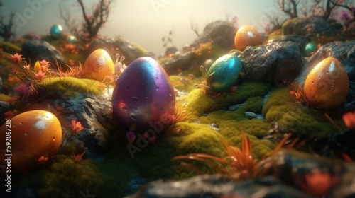 Stylich Easter eggs and glitter. Generative ai