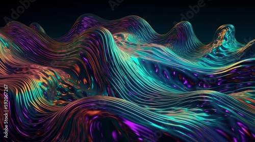 Fluid holographic curved wave in motion, designed using the golden ratio composition for an aesthetically pleasing result, perfect for backgrounds, banners, wallpapers. Generated by AI © cac_tus