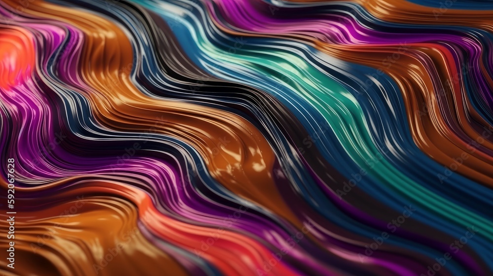 Abstract fluid iridescent holographic neon curved wave in motion colorful background 3d render. Generative AI Abstract fluid iridescent holographic neon curved wave in motion colorful background 3d render. Generative AI