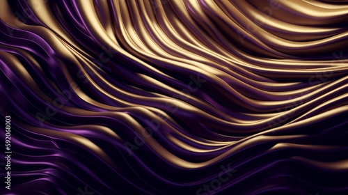 Wavy Golden and Purple Metallic 3D Background. Generative ai © cac_tus