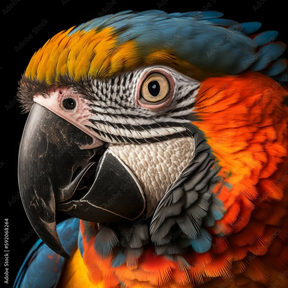 Fototapeta premium Parrot Macaw Close Up portrait created with Generative AI technology