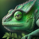 Green colored chameleon. Created with Generative AI technology
