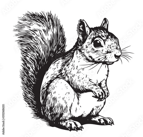 Squirrel sketch hand drawn illustration Wild animals