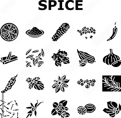 spice food herb leaf icons set vector