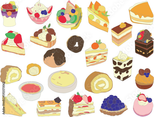 スイーツとケーキのイラストセット