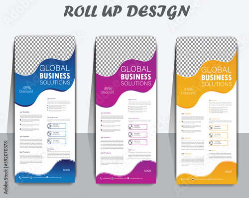 Roll up banner template. layout corporate roll up banner signage standee template. professional corporate roll up banner design. 