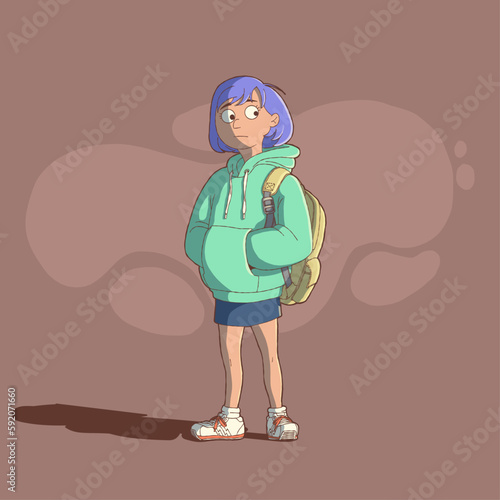 Vector illustration cartoon character little girl suspecting something