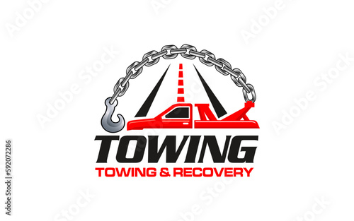 Illustration vector graphic of towing truck service logo design suitable for the automotive company