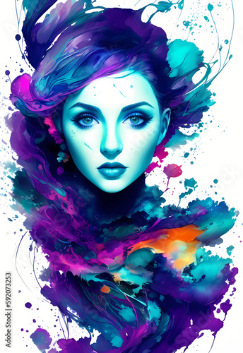 abstract colorful underwater ink art of a beautiful woman, romantic lighting,  generative ai generativ ki, digital painting, watercolor, aquarelle © 39