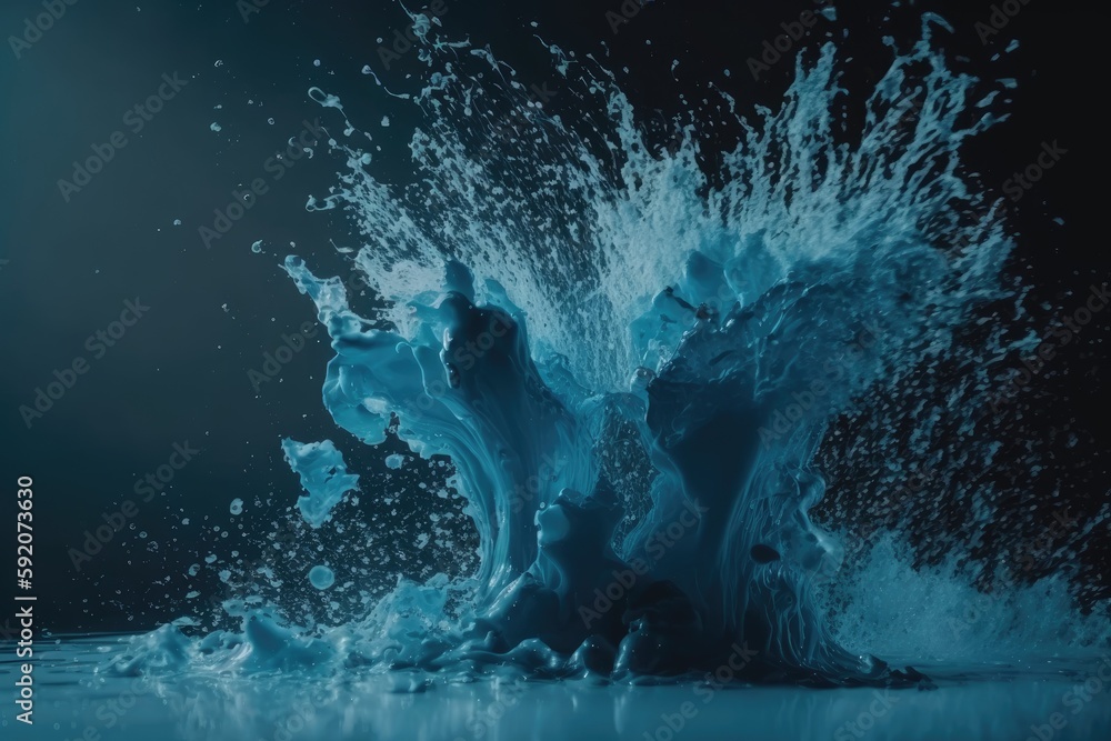 Obraz premium vibrant blue water splash on a dark background. Generative AI