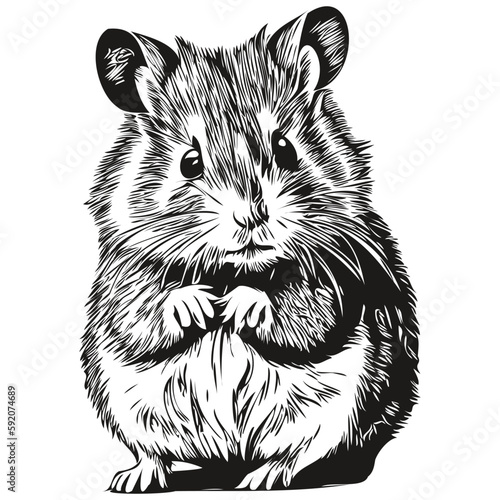 Cute hand drawn hamster, vector illustration black and white hamsters