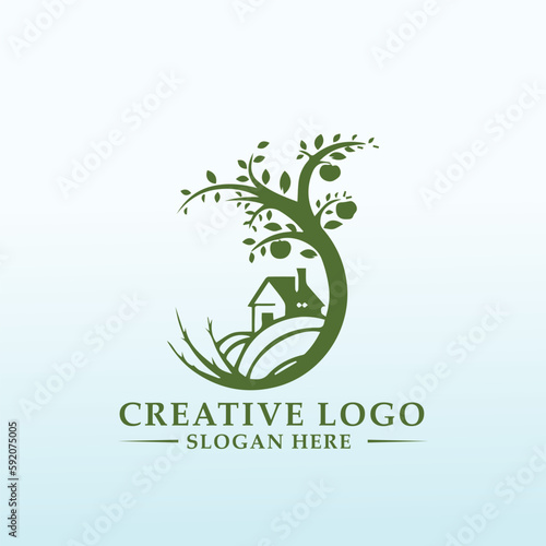 logo for S letter have house and farm in bottom