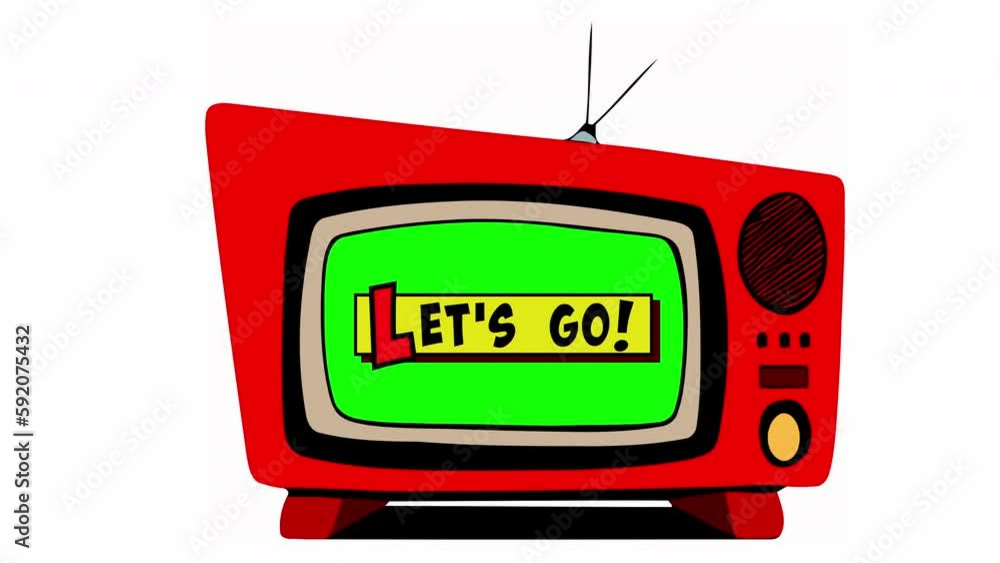 Add fun and nostalgia to your videos with this animation of a vintage tv with a comic strip box appearing inside the screen carrying the text message: let’s go!
