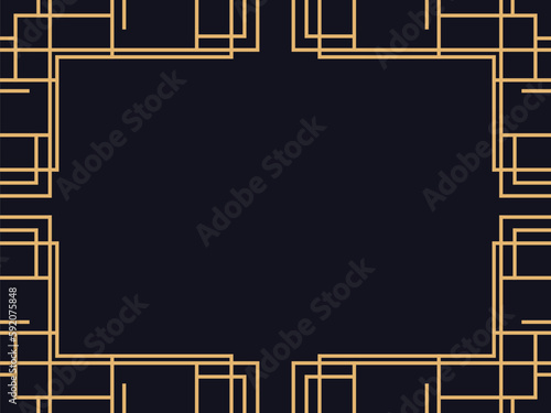 Art deco frame. Vintage linear border. Design a template for invitations, leaflets and greeting cards. The style of the 1920s - 1930s. Vector illustration