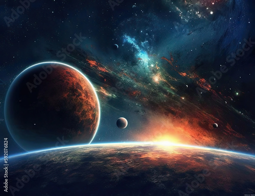 Space Background, Planets, Galaxies, Stars, Outer Space. Graphical Resource. Generative AI