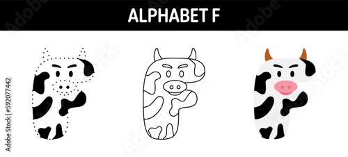 Alphabet F tracing and coloring worksheet for kids © Pure Imagination