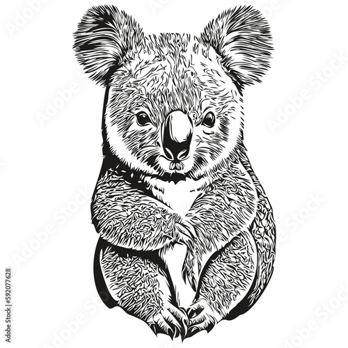 Koala  vintage illustration, black and white vector art koala bear